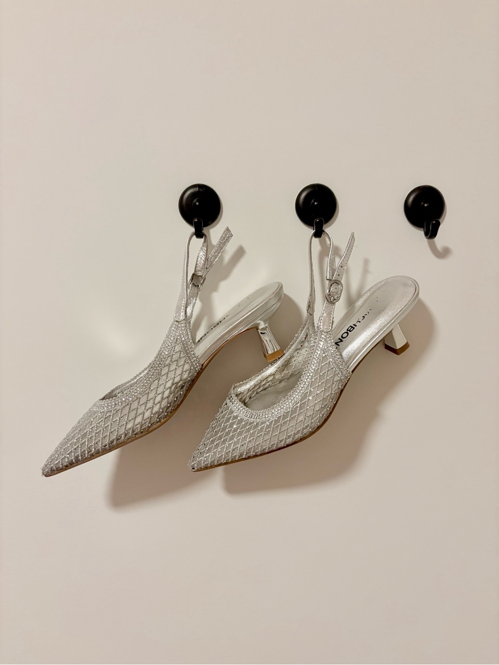 Wishbone ~ Silver Slingback Pointed-Toe Kitten Heel Pumps